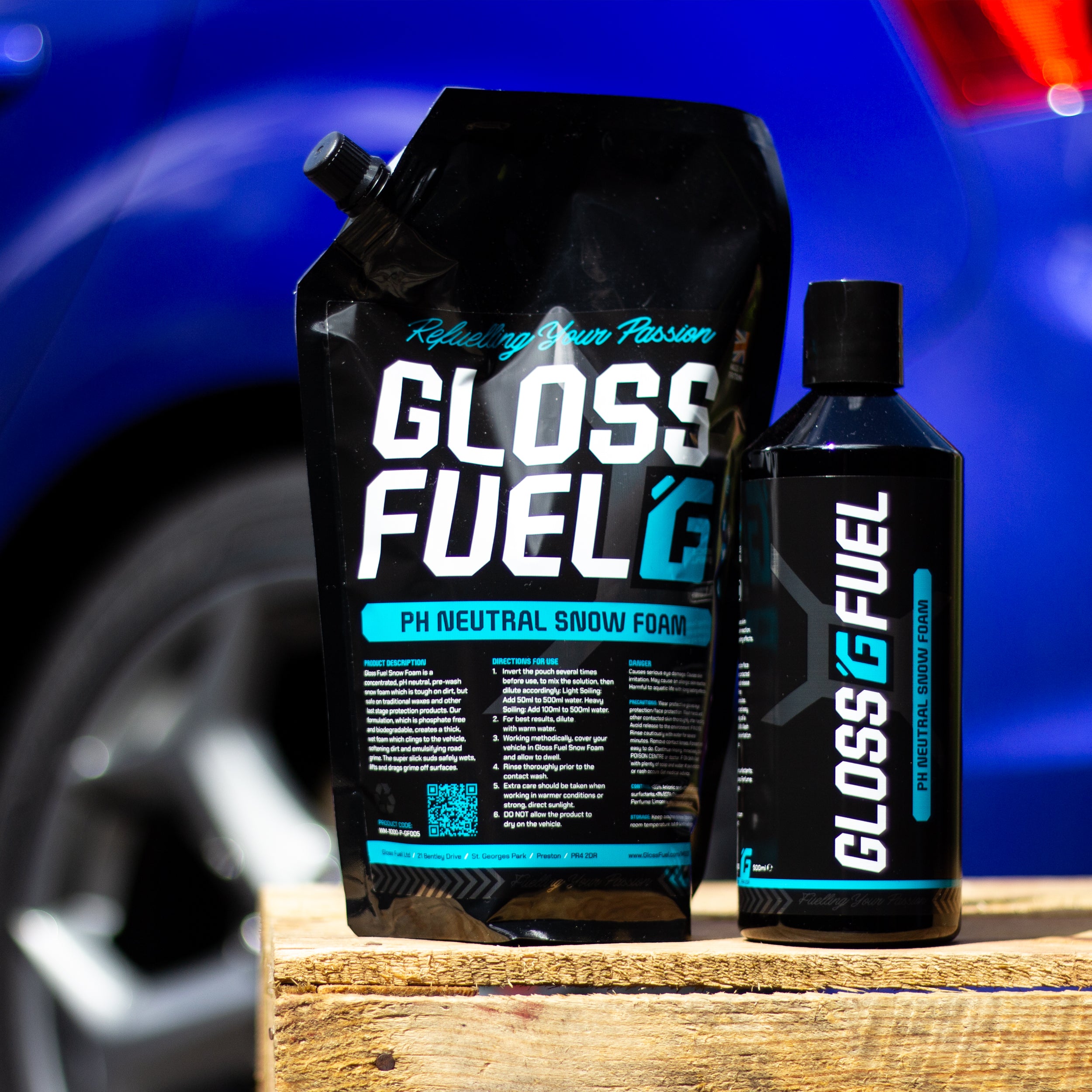 Gloss Fuel pH Neutral Snow Foam 1 Litre Refuel Pack and 500ml Bottle
