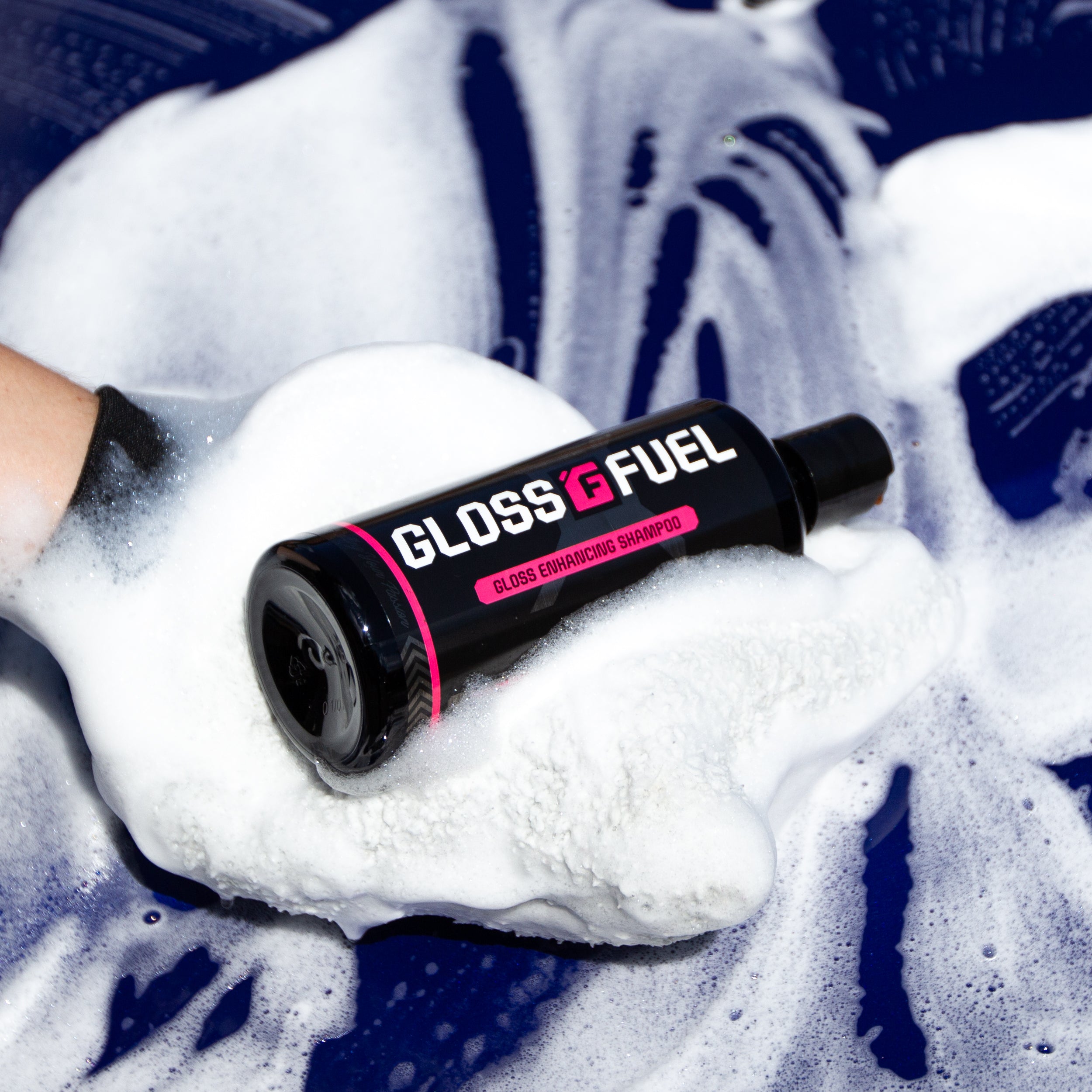 Gloss Fuel Gloss Enhancing Shampoo 500ml Bottle Covered in Soap Suds